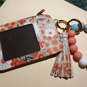 Floral Keychain Wallet with Tassel
